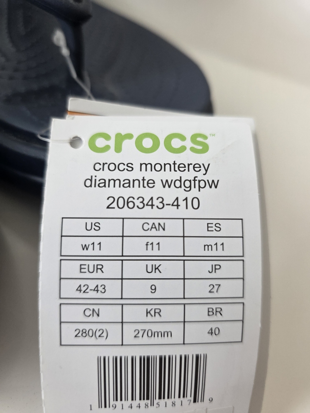 Crocs Monterey Diamante Wedge Flip Flop Sandals Navy Blue Size 11 NWT - Picture 2 of 3